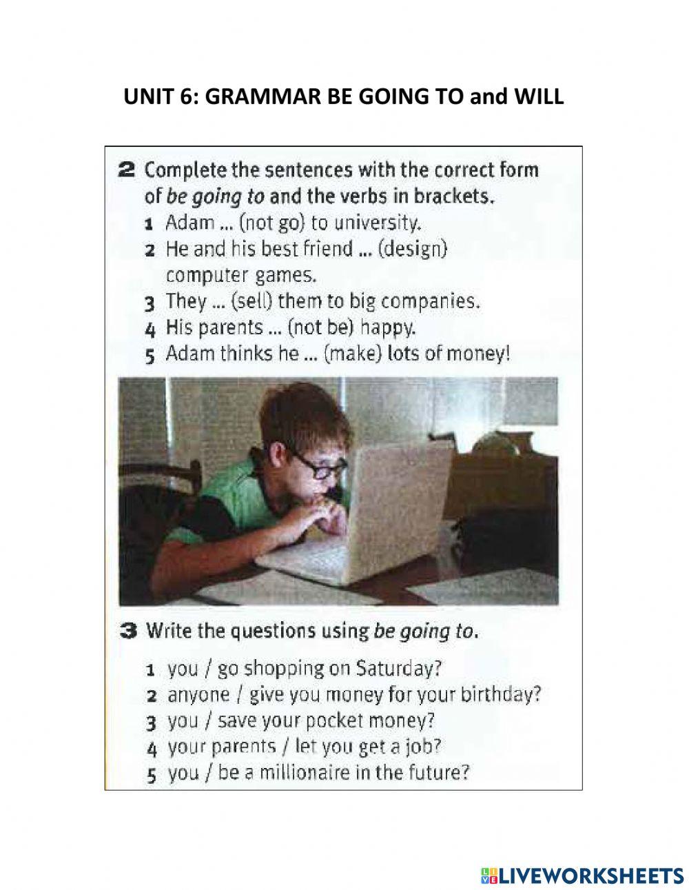 UNIT 6: GRAMMAR BE GOING TO and WILL