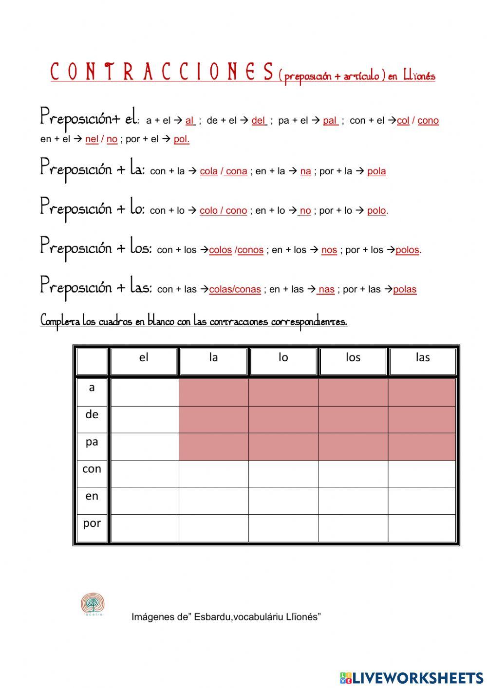 Llionés. CONTRACCIONES(prepos.+artículo).3º-4º de primaria