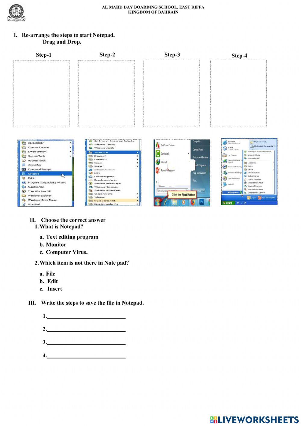 How to start Notepad activity Live Worksheets