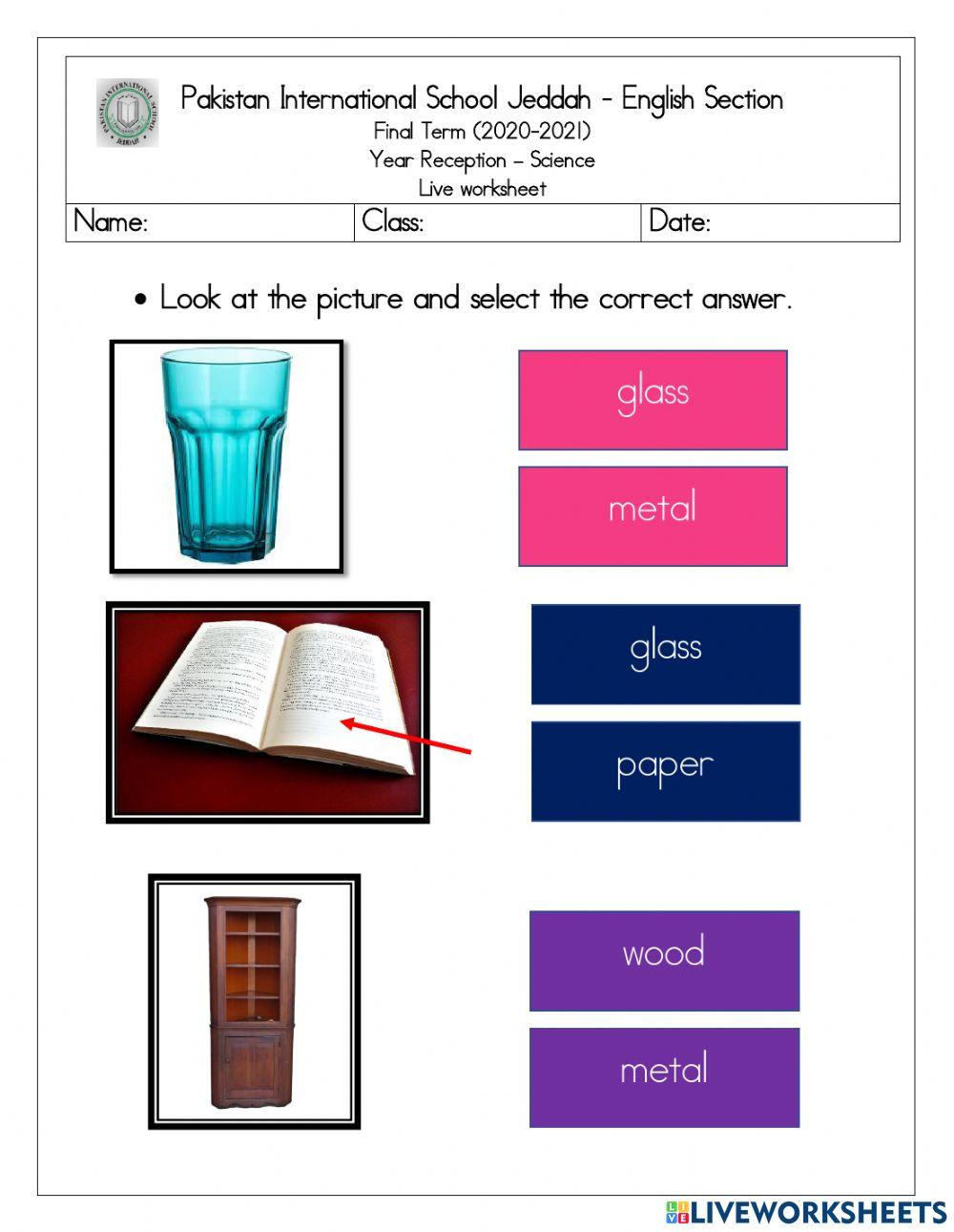 Science day 1 live worksheet material