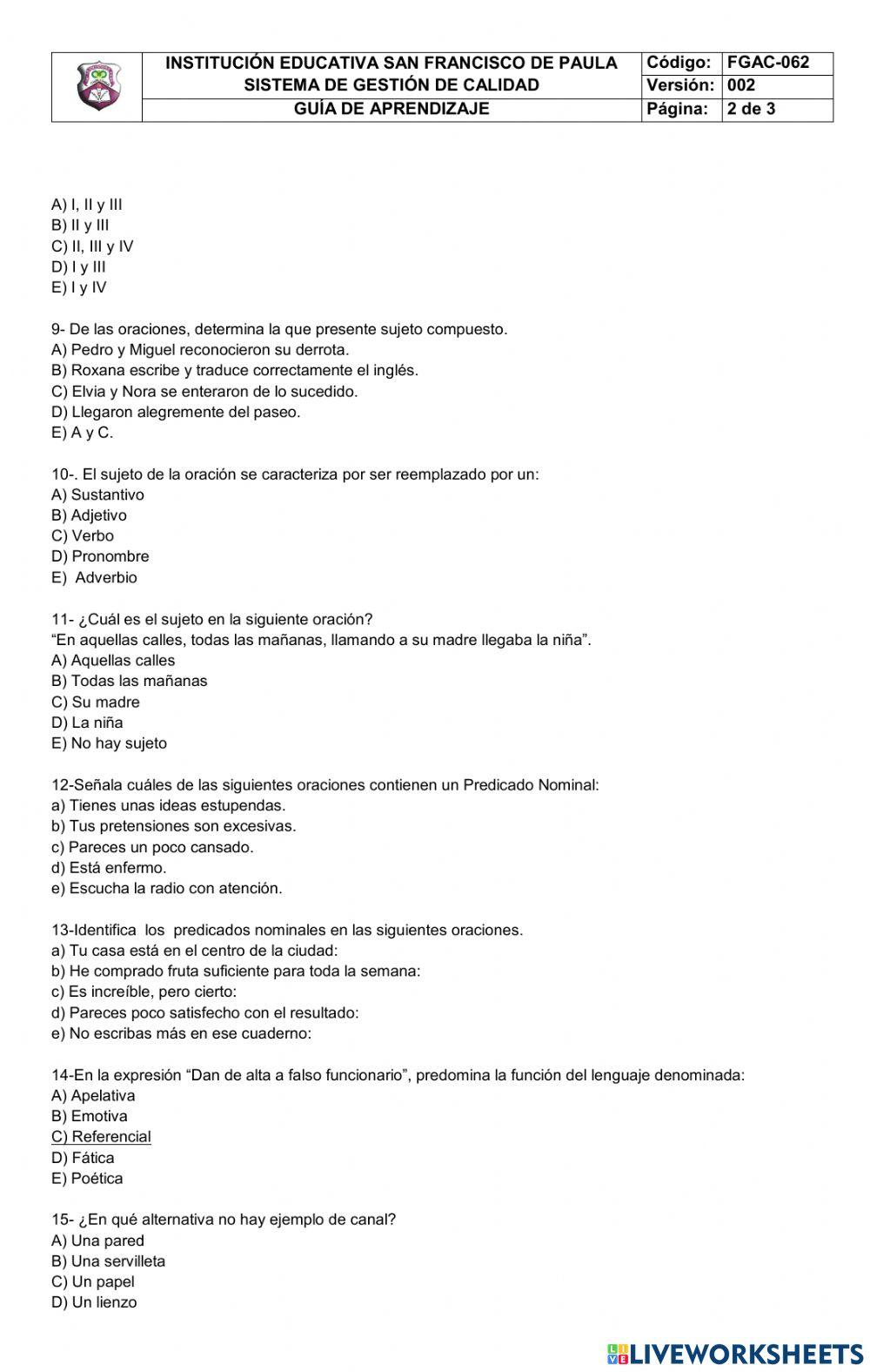 Partes de la oración