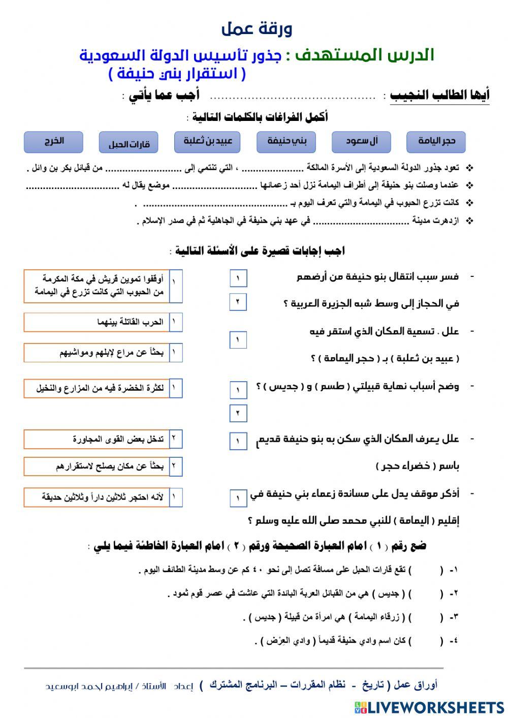 جذور تأسيس الدولة السعودية : استقرار بني حنيفة