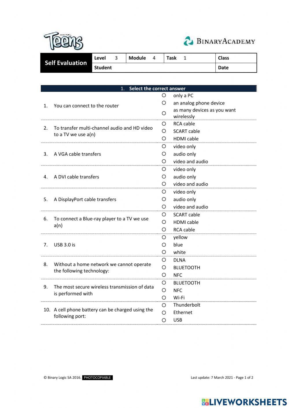 Unit 4 - Task 1- Worksheet 1