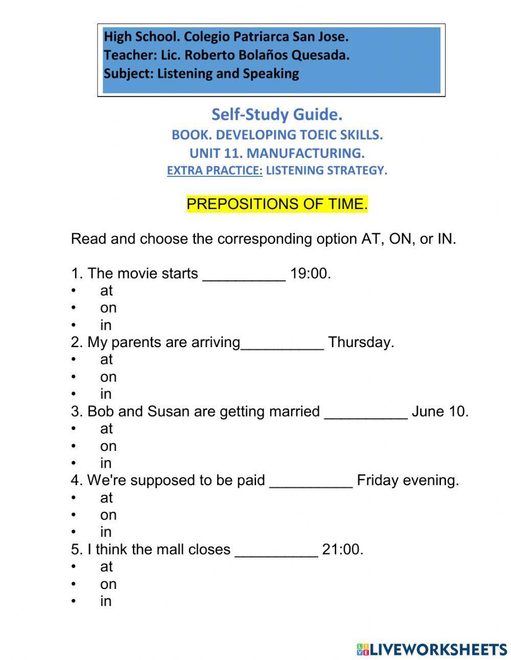 Prepositions of time