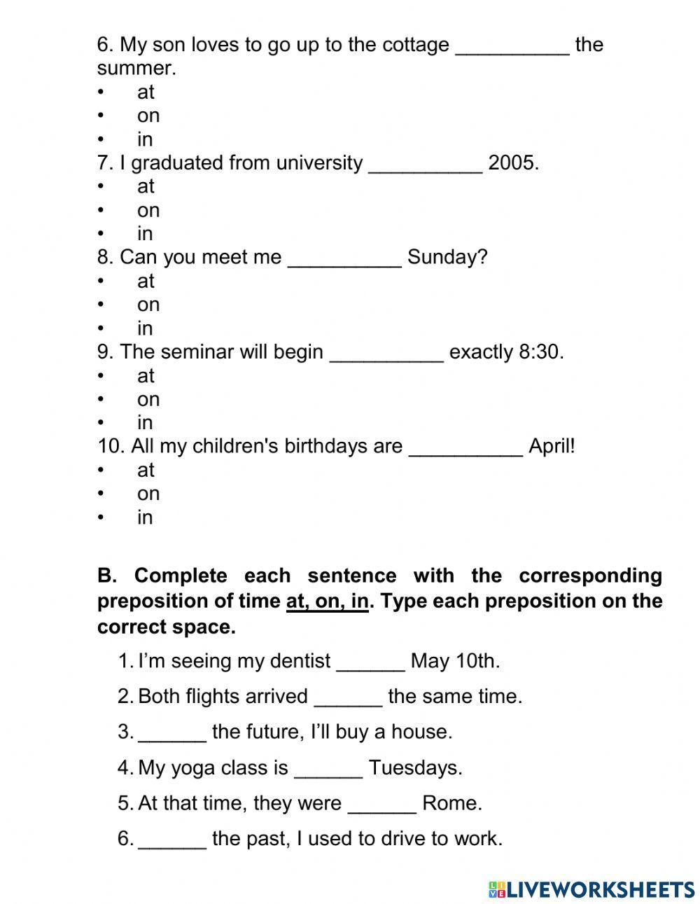 Prepositions of time