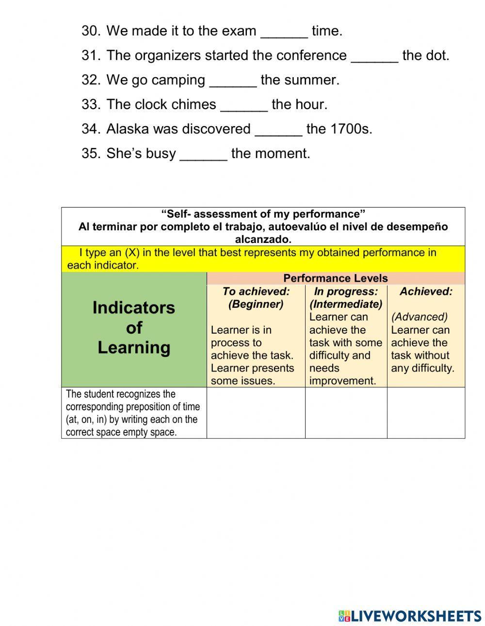 Prepositions of time