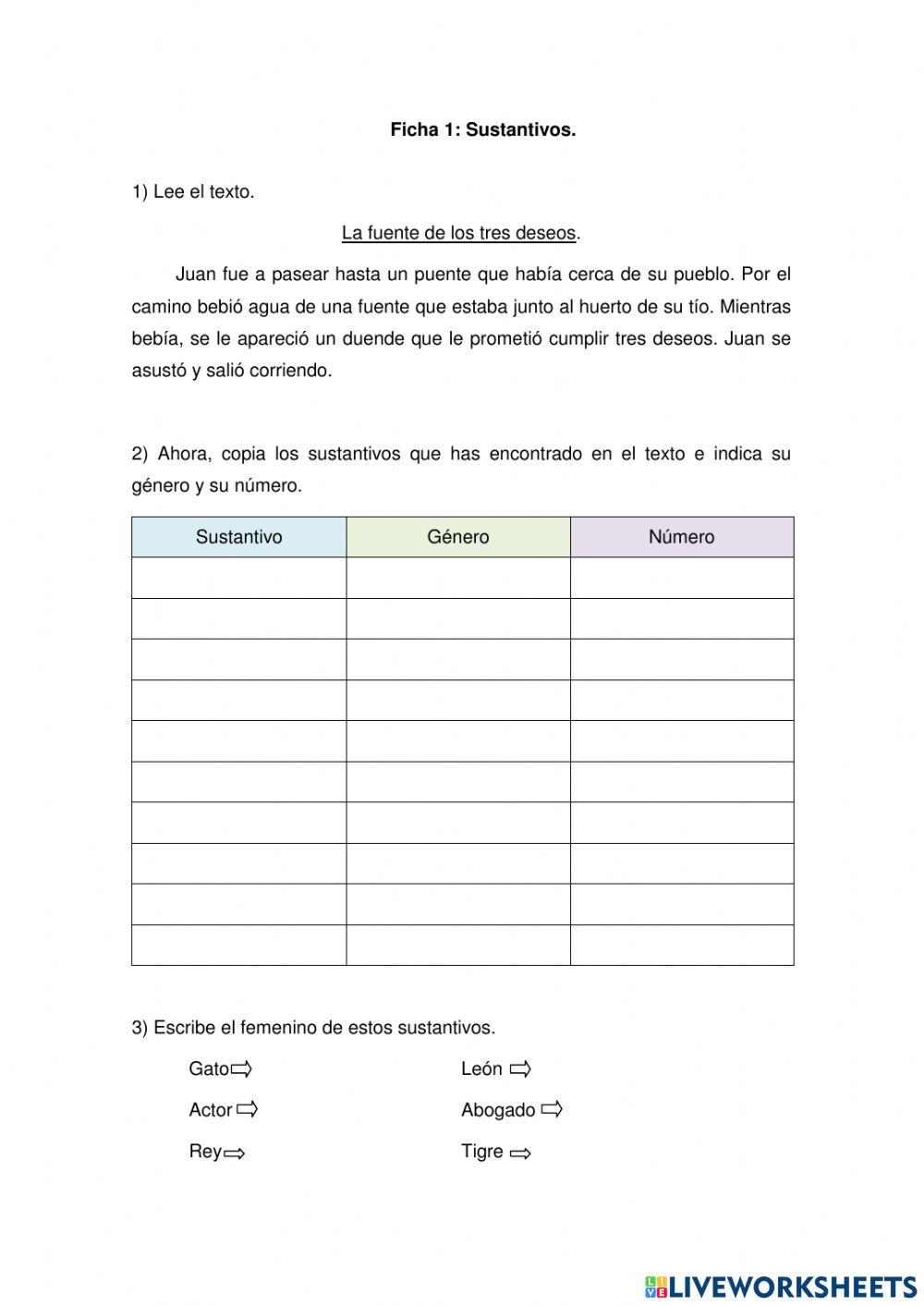 Ficha 1: Sustantivos.