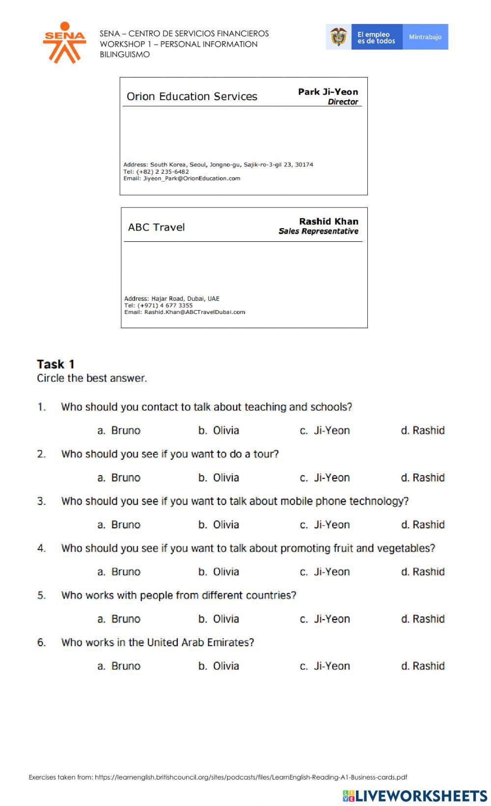 Workshop 1 - business cards