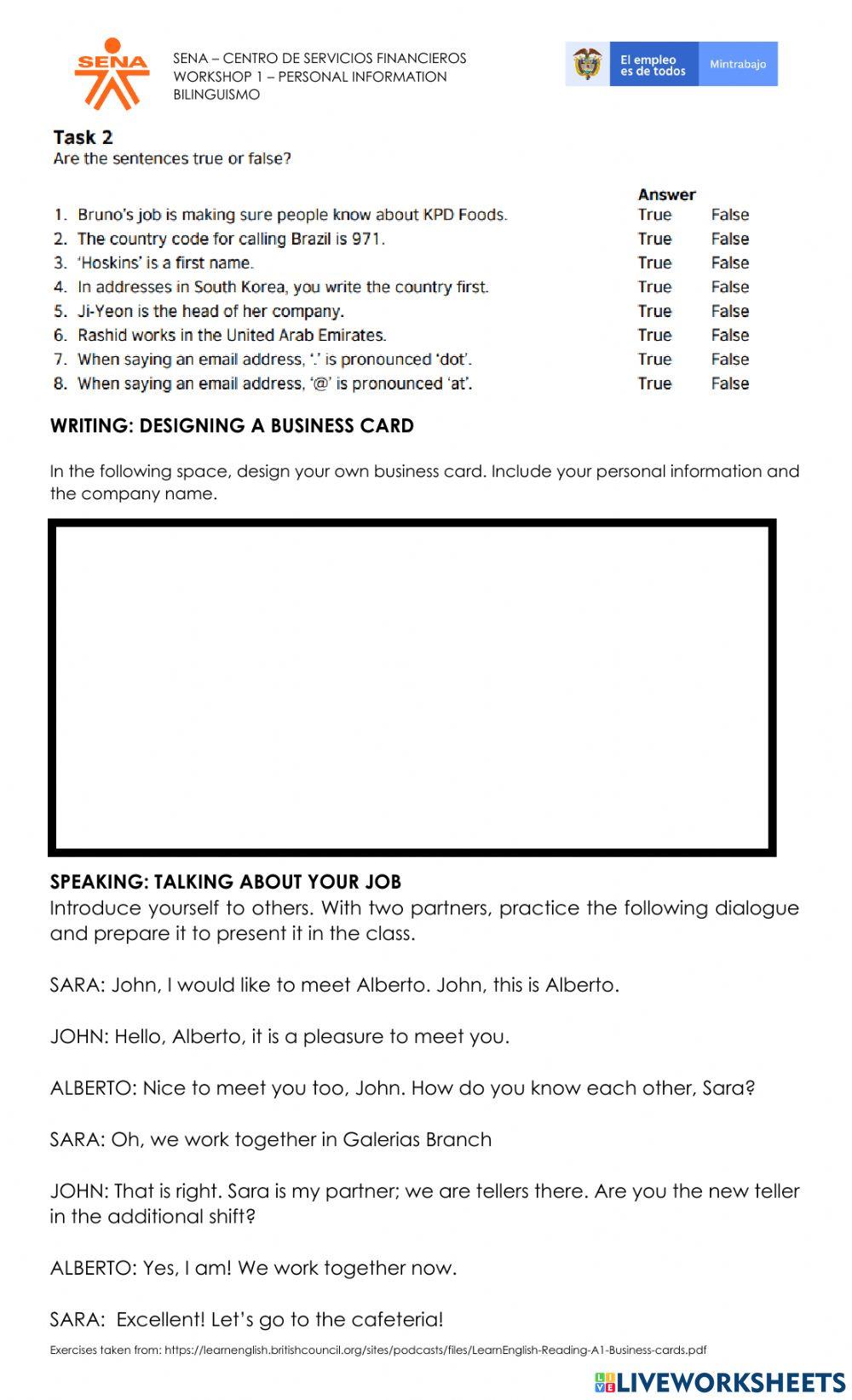 Workshop 1 - business cards