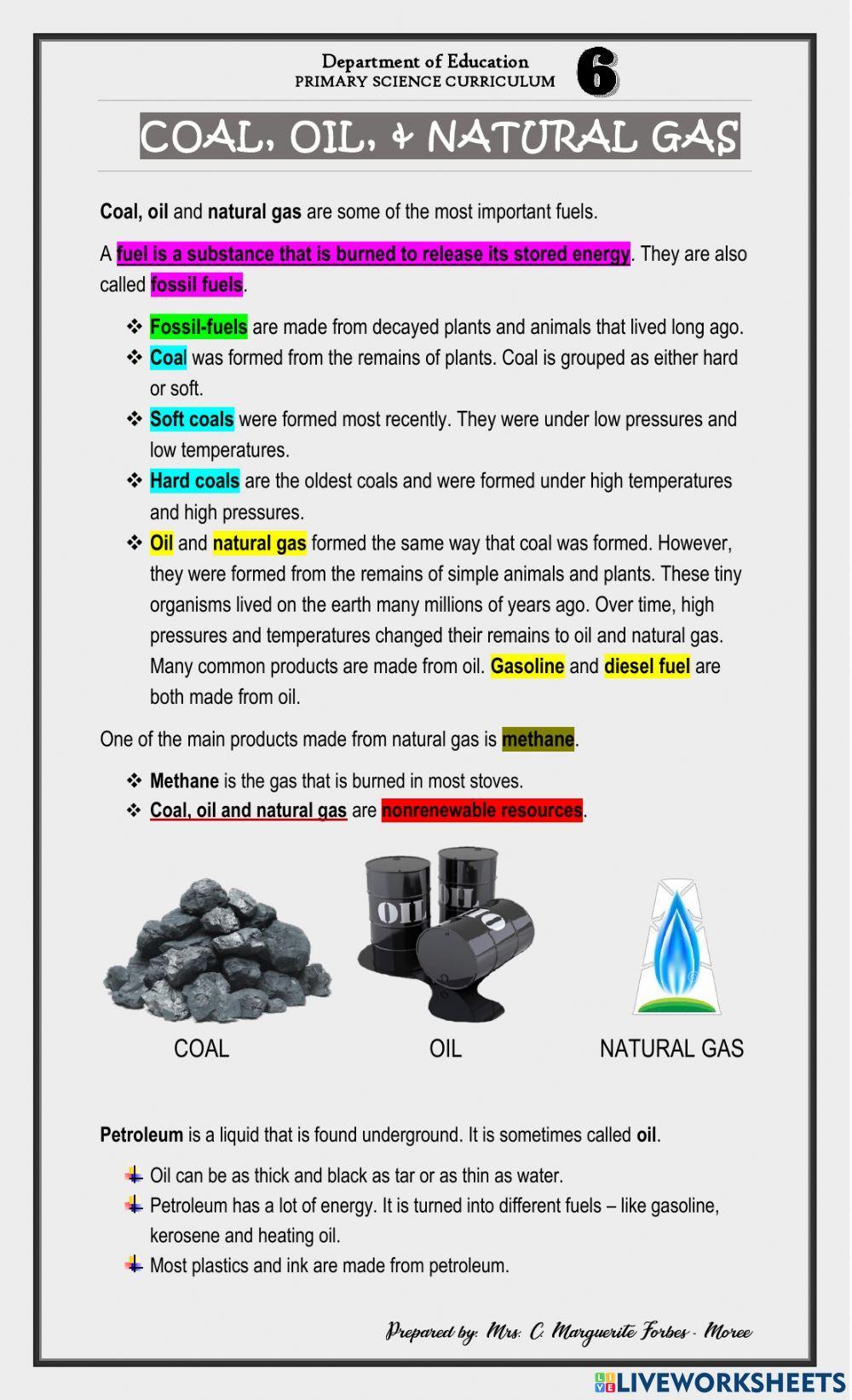 Coal, Oil, Natural Gas, and Petroleum