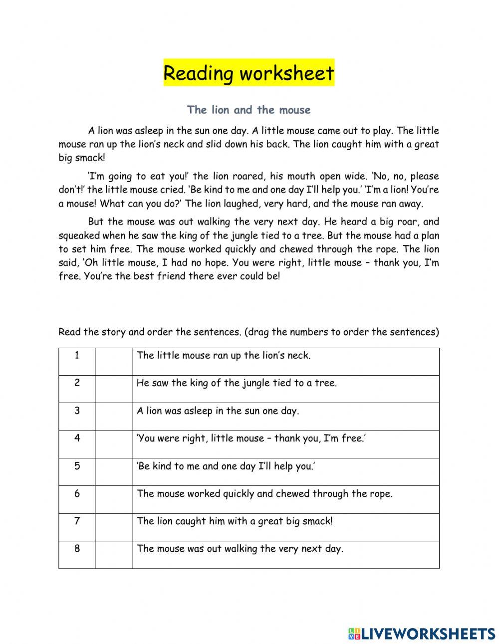 Reading comprehension online exercise for 4th Live Worksheets