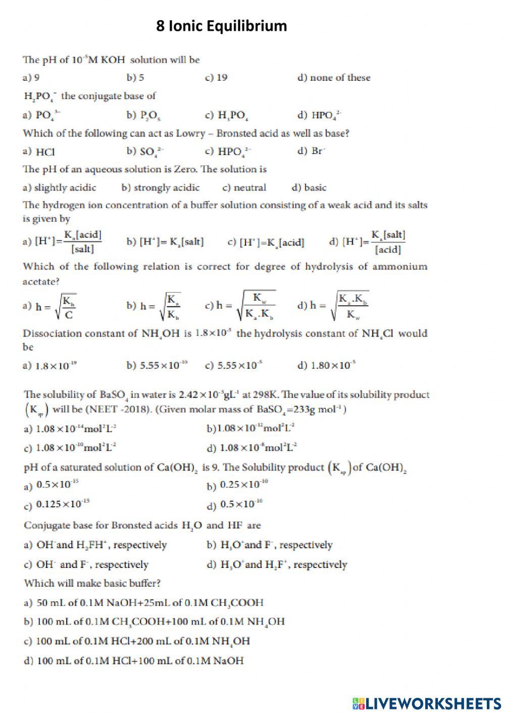 Dilution Chemistry Unit 8 Worksheets