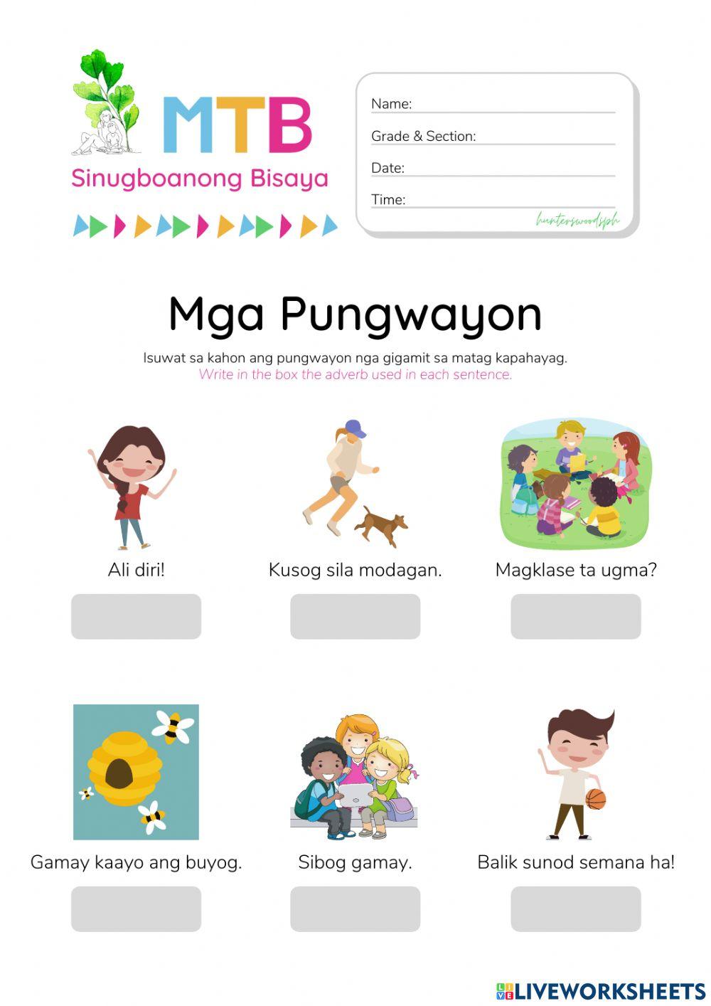 Mga Pungwayon (HuntersWoodsPH MTB Sinugboanong Binisaya Worksheet)