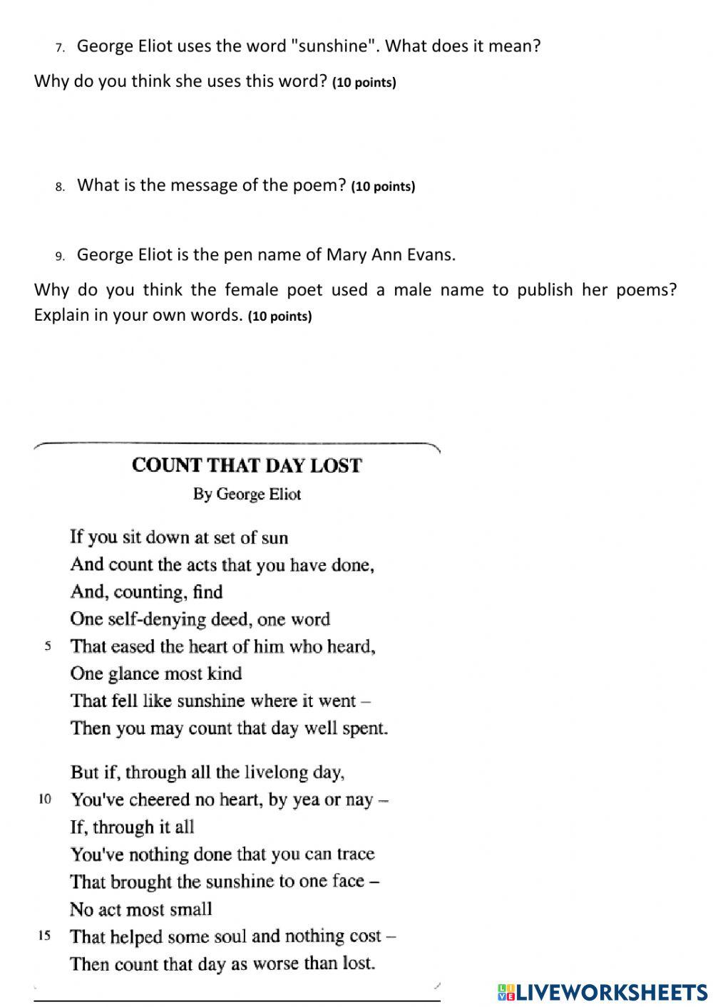Count That Day Lost by George Eliot