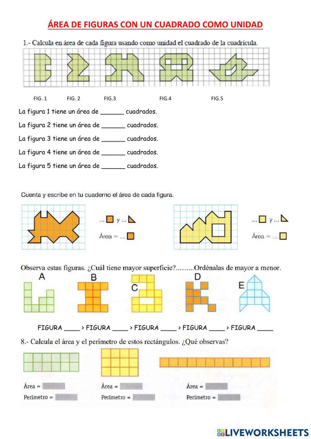 Área con cuadrados como unidad