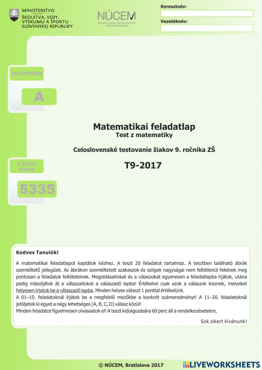 Monitoros feladatsor 2016-2017