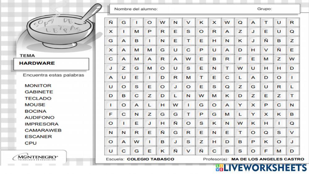 Sopa letras tema: Hardware