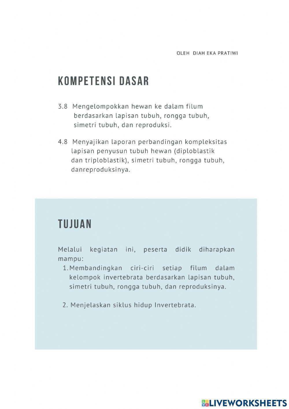 LKPD Animalia (Invertebrata) Kelas X