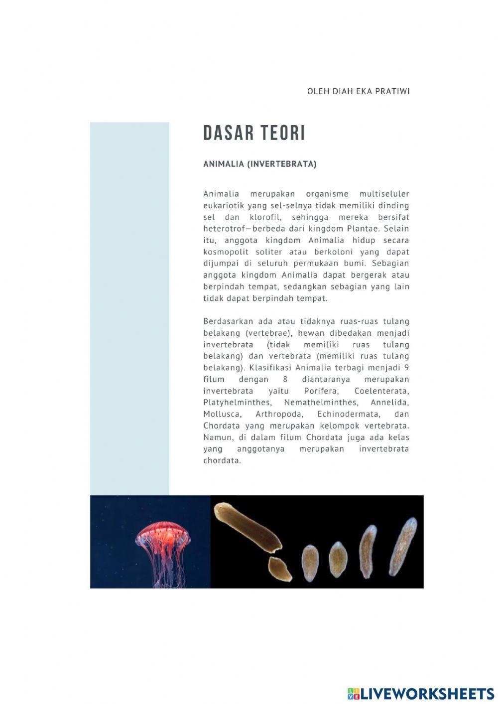 LKPD Animalia (Invertebrata) Kelas X
