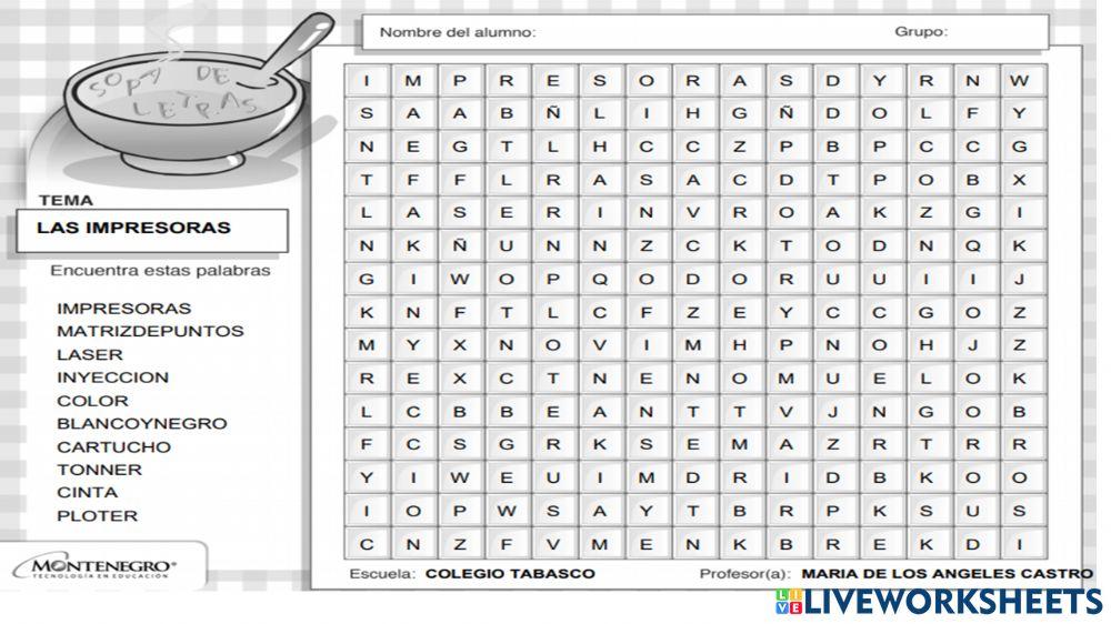 Sopa de letras tema impresoras