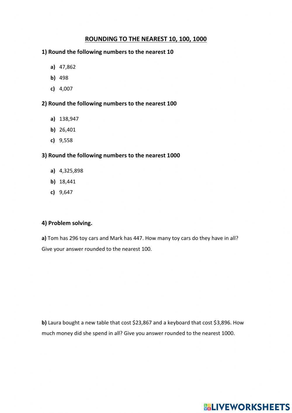 Rounding to the nearest 10,100,1000