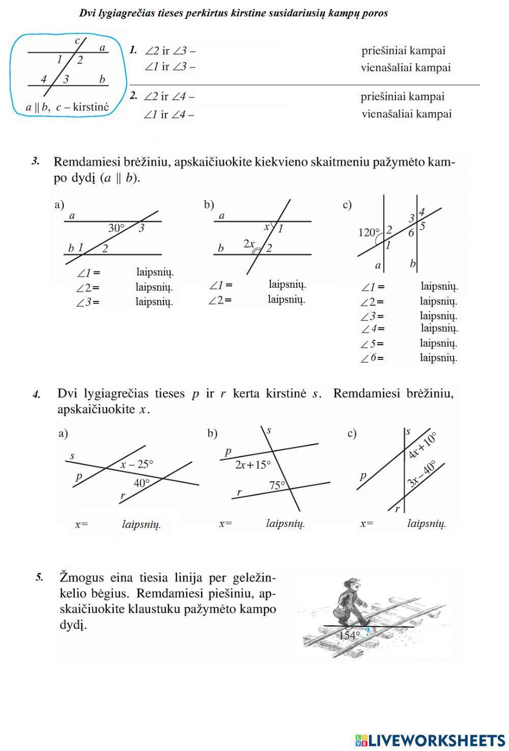 Lygiagrečios tiesės. Kampų poros.