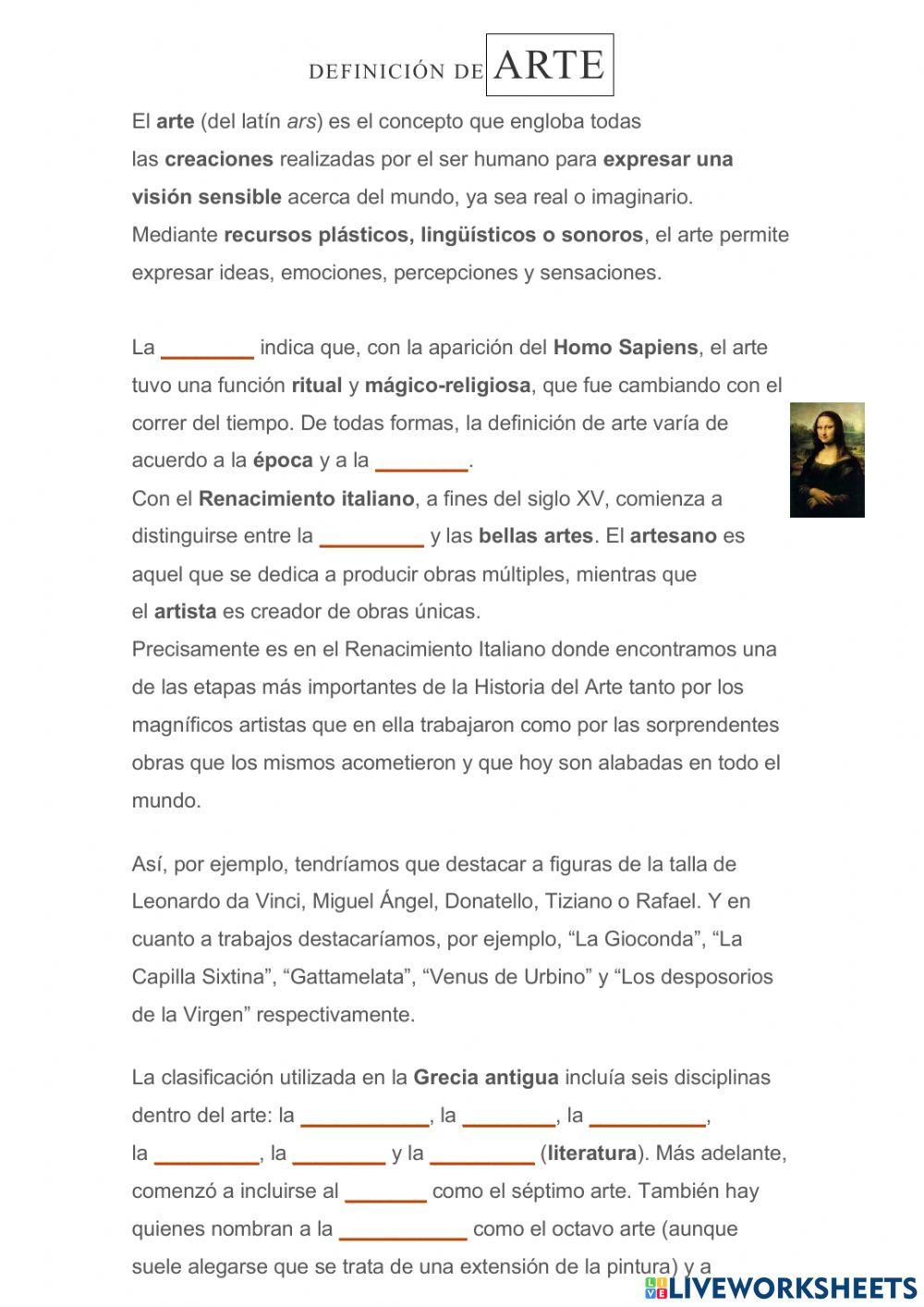 Definición de Arte Ficha