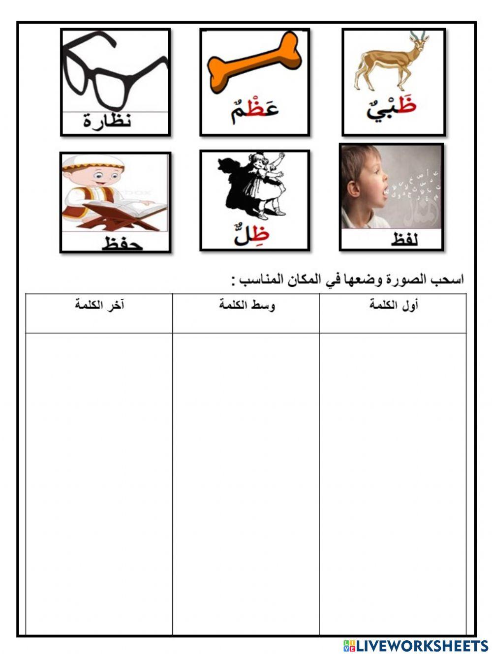 مواقع حرف الظاء