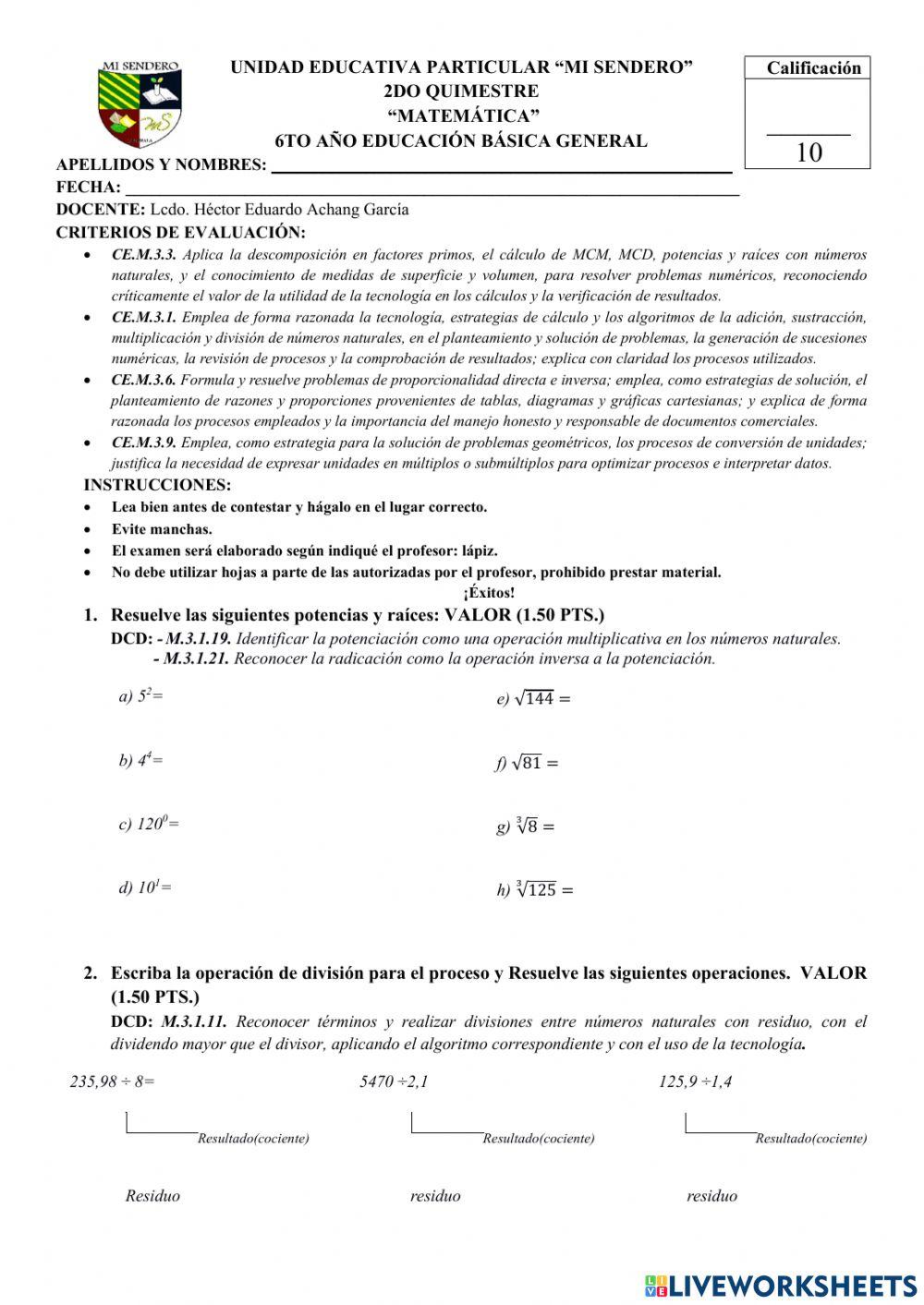 2do Examen Quimestral