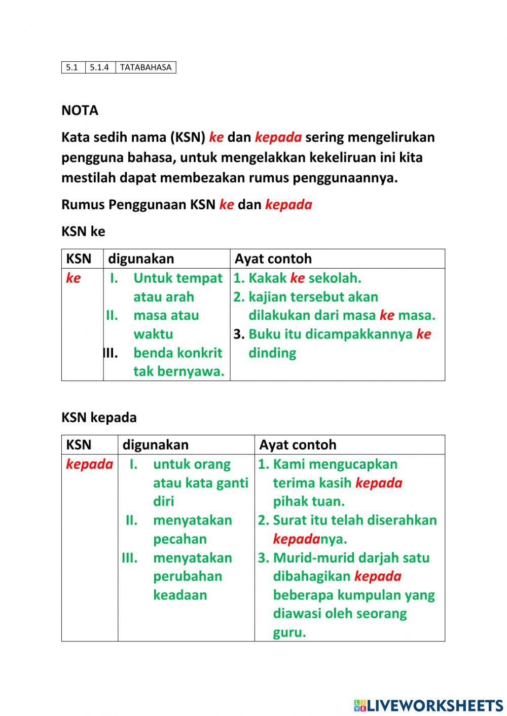 5.1.4 KATA SENDI NAMA ke DAN kepada