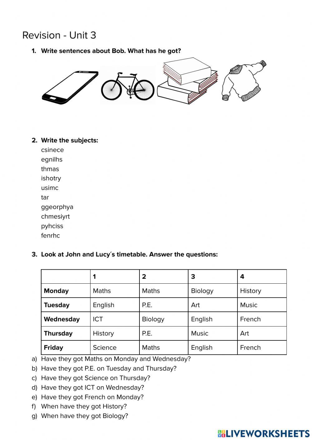 School subjects and verb have got