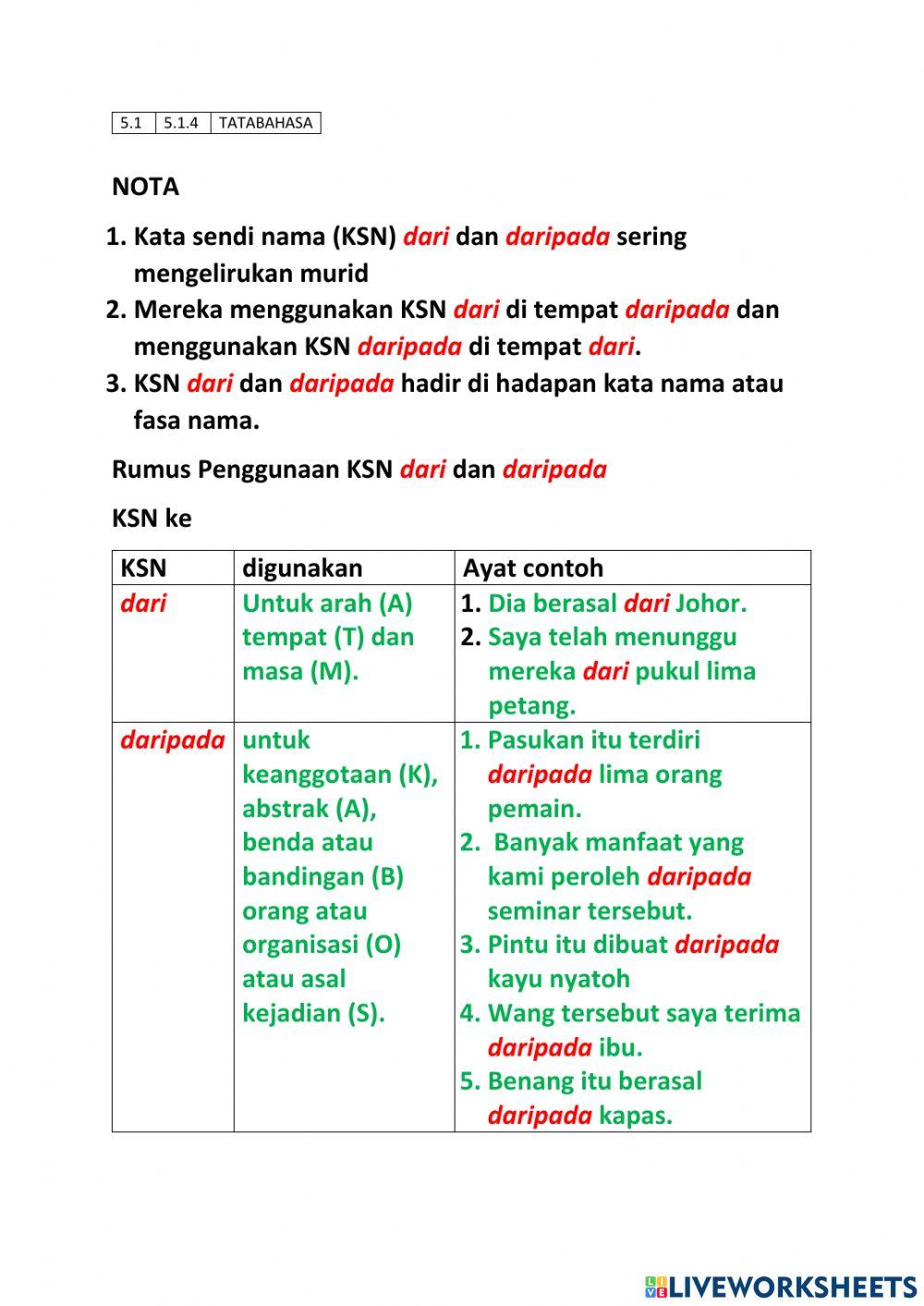 5.1.4 KATA SENDI NAMA dari DAN daripada