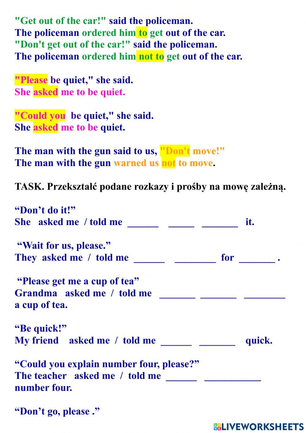Mowa zależna - rozkazy, prośby