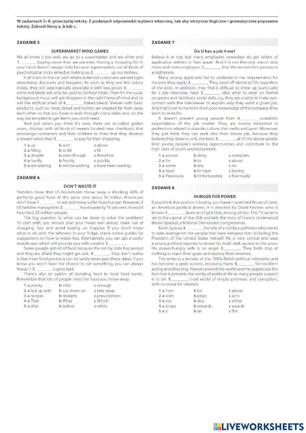 Środki językowe wielokrotny wybór