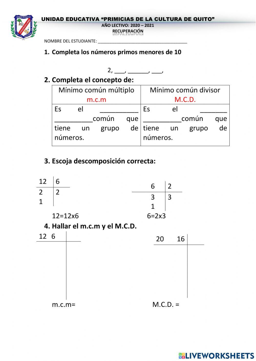Minimo y maximo comun