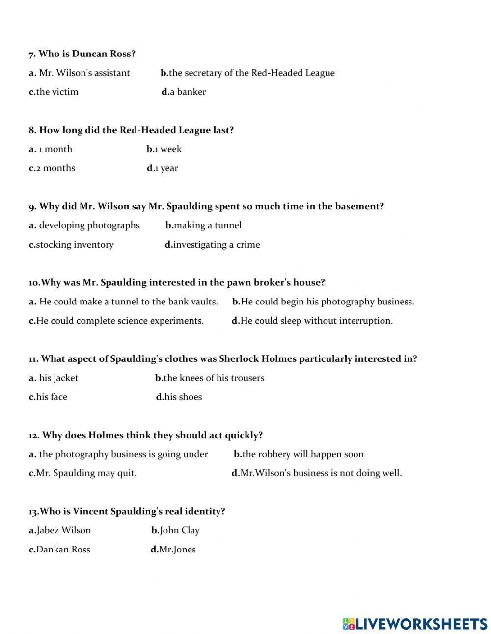 Sherlock Holmes Test- The Red-Headed League