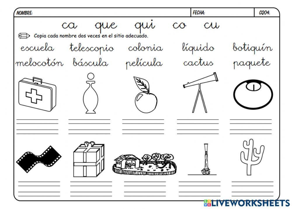 Escritura de palabras con que