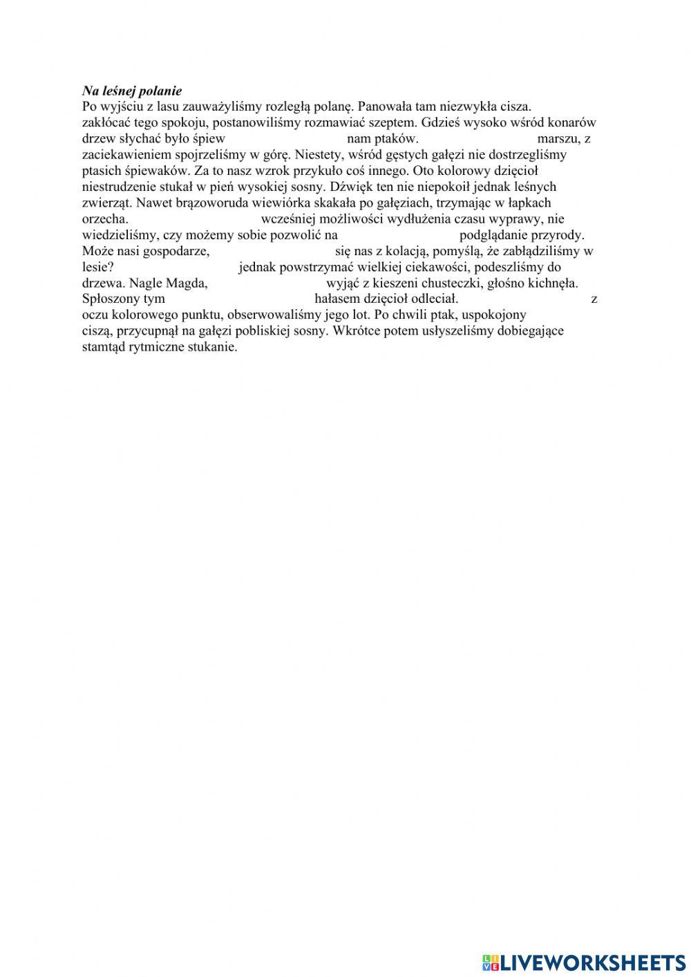 Dyktando Z ó Wymiennym Klasa 2 dyktando - nie z imiesłowami online exercise for | Live Worksheets