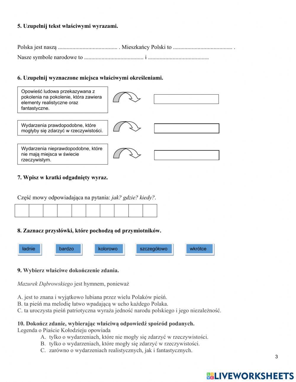 Opisać Polskę Sprawdzian Kl 4 Klasa 4 - Opisać Polskę worksheet | Live Worksheets