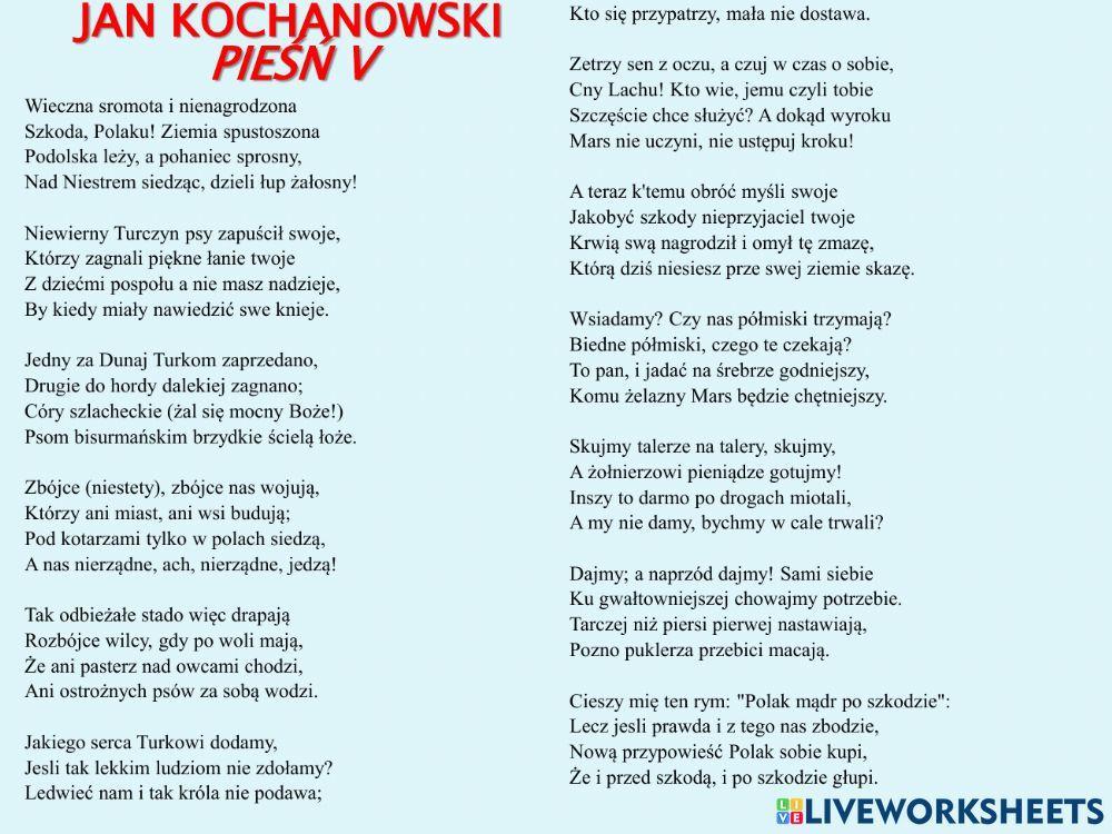 Jan Kochanowski pieśń V