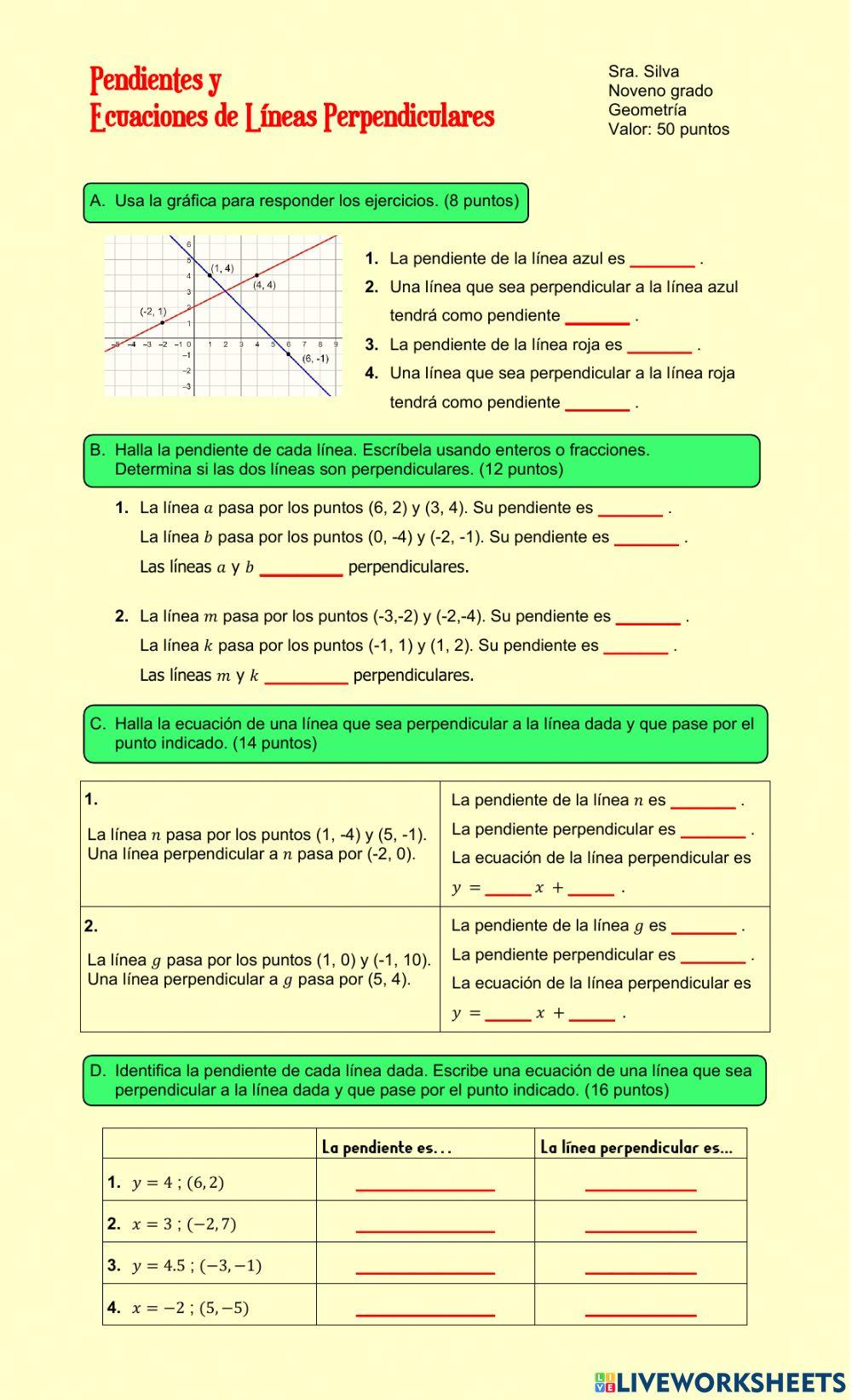 Pendientes y Ecuaciones de Lineas Perpendiculares