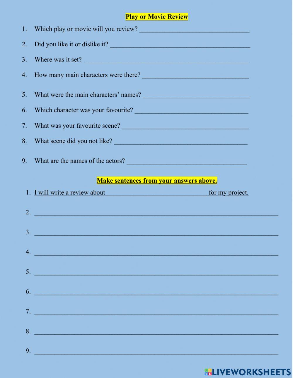 Grade 8 writing project - Film Review -