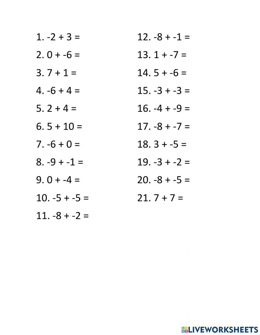 Addition of integers