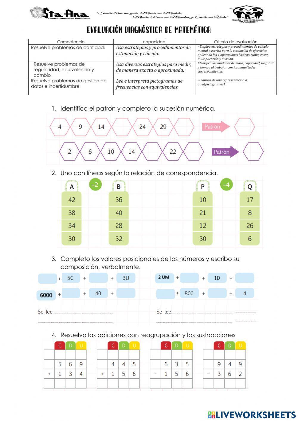 EVALUACION DIAGNOSTICA MATEMATICA