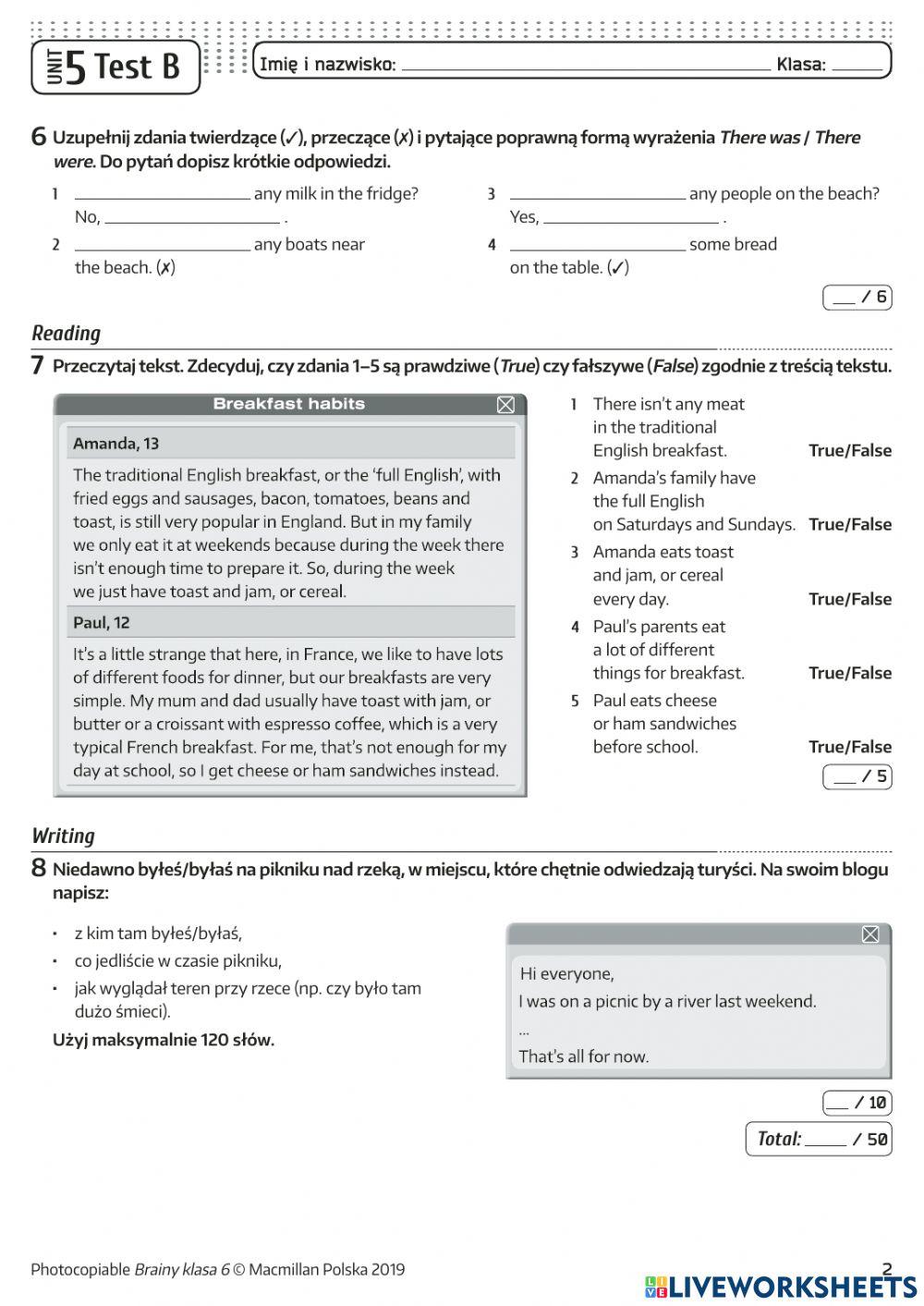 Brainy 6 unit 5 test online exercise for live worksheets