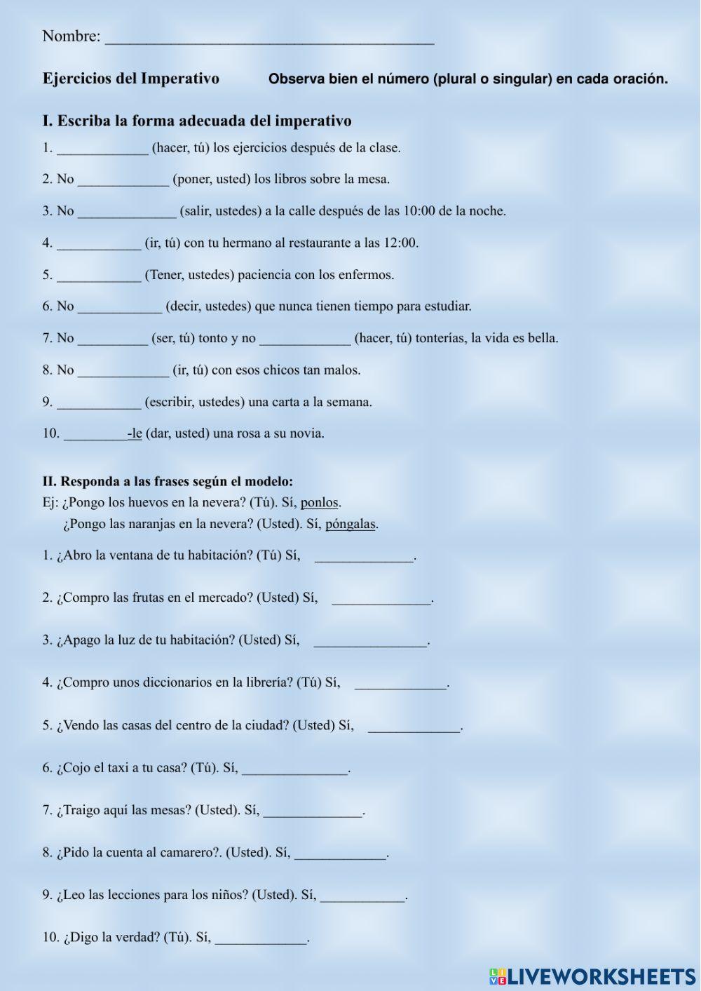 Verbos en imperativo 6to