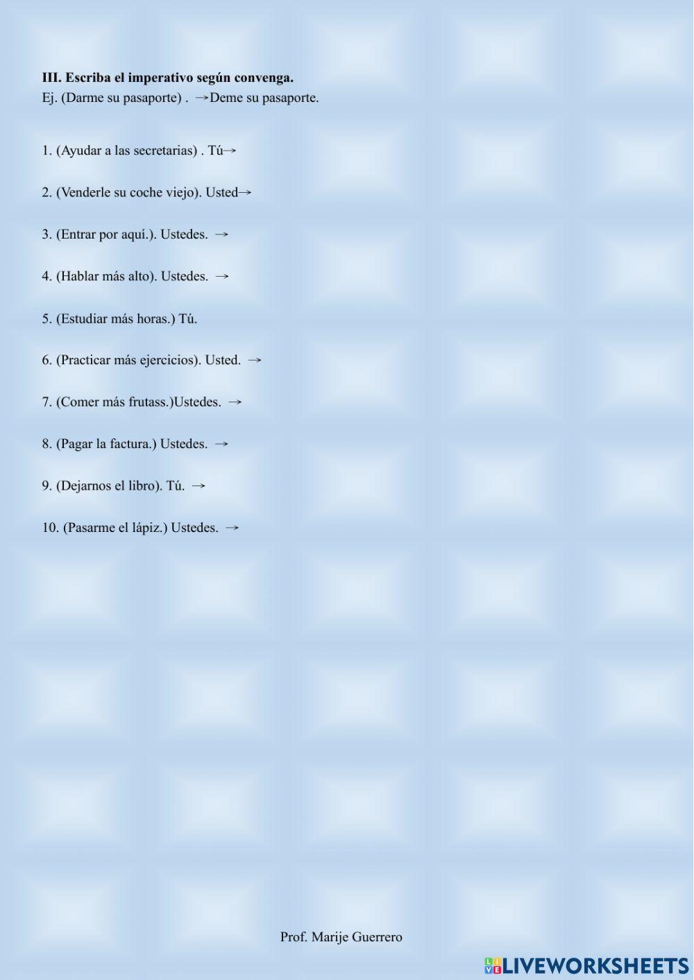 Verbos en imperativo 6to