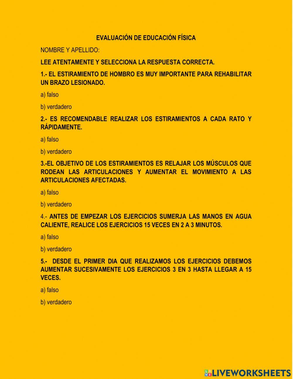 Evaluación educación física 2°