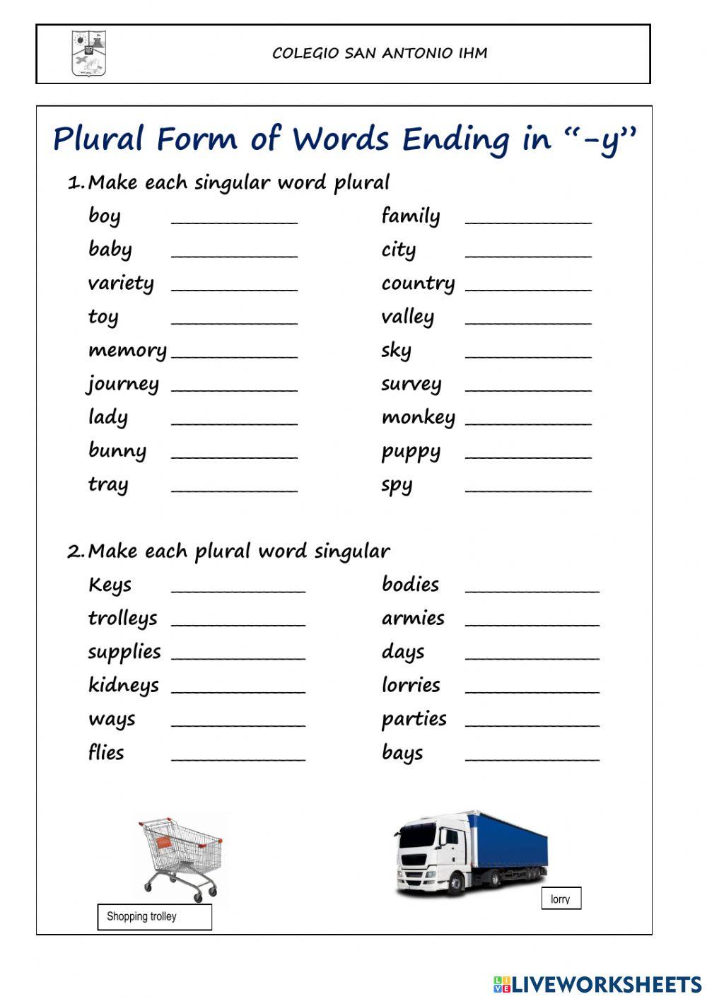 Plural Of Words Ending In y Worksheet Live Worksheets