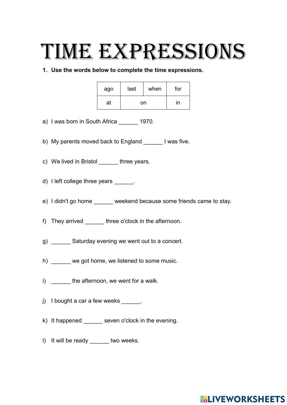 Future Time Expressions Worksheets Pdf